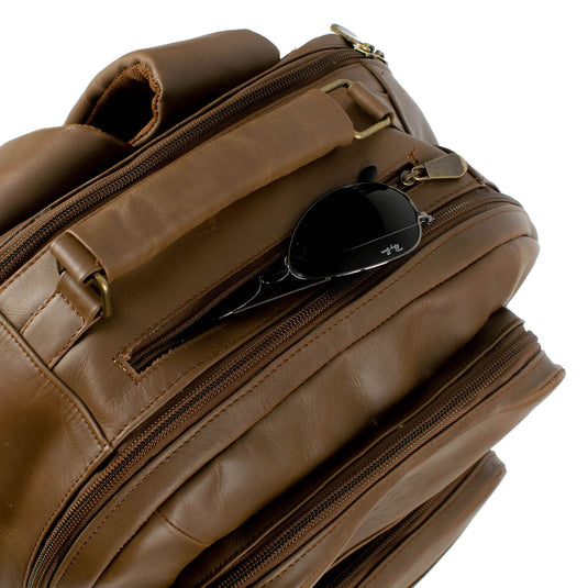 Oualichi Brown Full Grain Leather Backpack