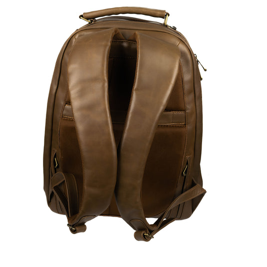 Oualichi Brown Full Grain Leather Backpack