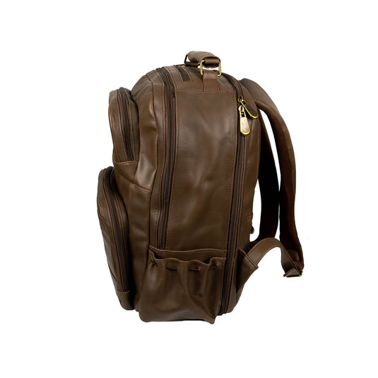 Oualichi Brown Full Grain Leather Backpack - Medium