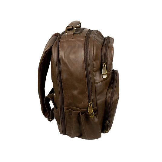 Oualichi Brown Full Grain Leather Backpack - Medium