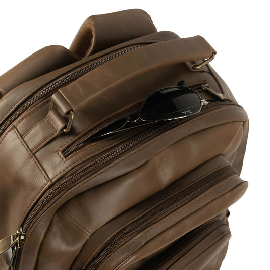 Oualichi Brown Full Grain Leather Backpack - Medium