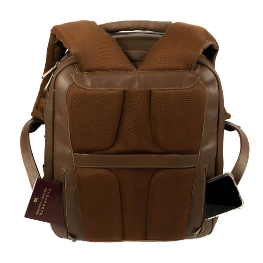 Oualichi Brown Full Grain Leather Backpack - Medium