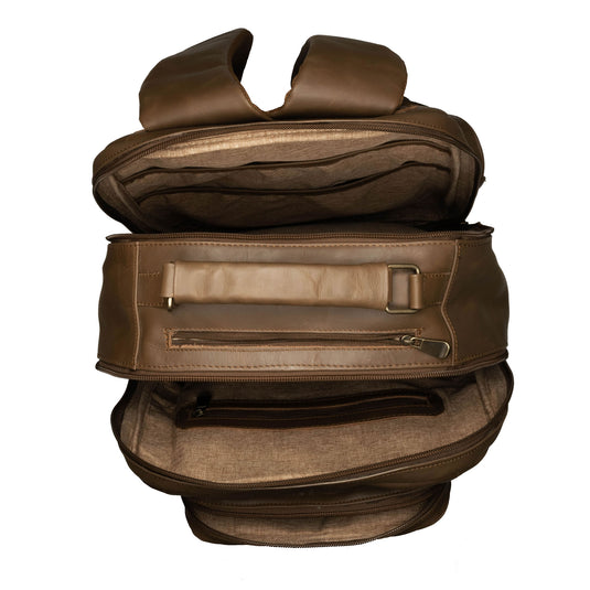 Oualichi Brown Full Grain Leather Backpack - Medium