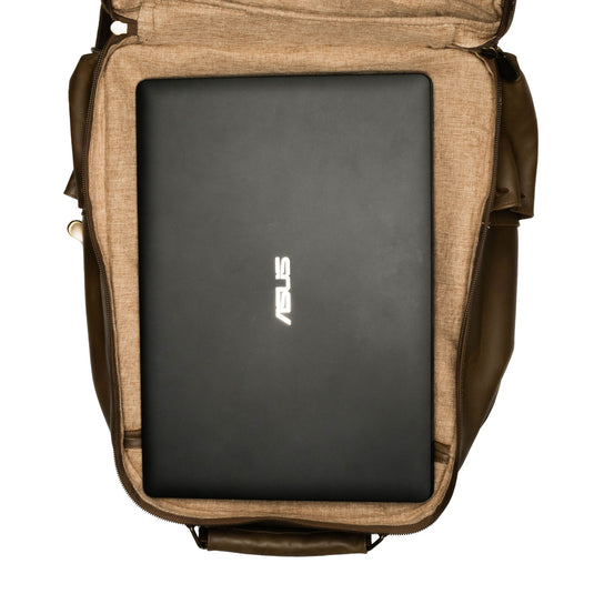 Oualichi Brown Full Grain Leather Backpack - Medium