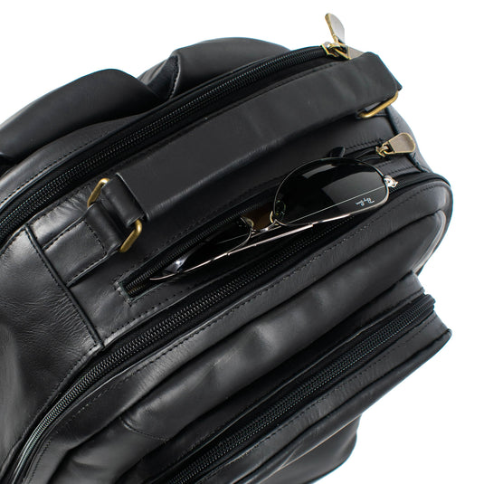 Soualiga Black Full Grain Leather Backpack - Medium