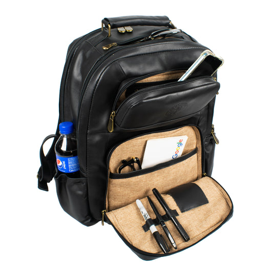 Soualiga Black Full Grain Leather Backpack - Medium