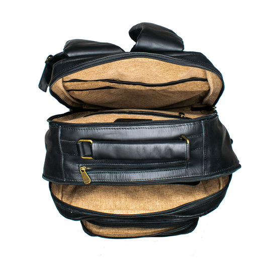 Soualiga Black Full Grain Leather Backpack - Medium