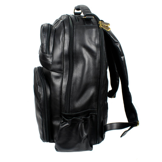 Soualiga Black Full Grain Leather Backpack
