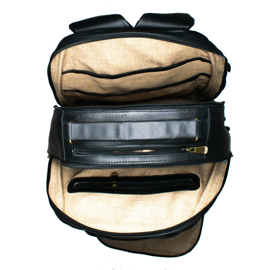 Soualiga Black Full Grain Leather Backpack