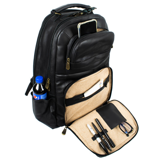 Soualiga Black Full Grain Leather Backpack