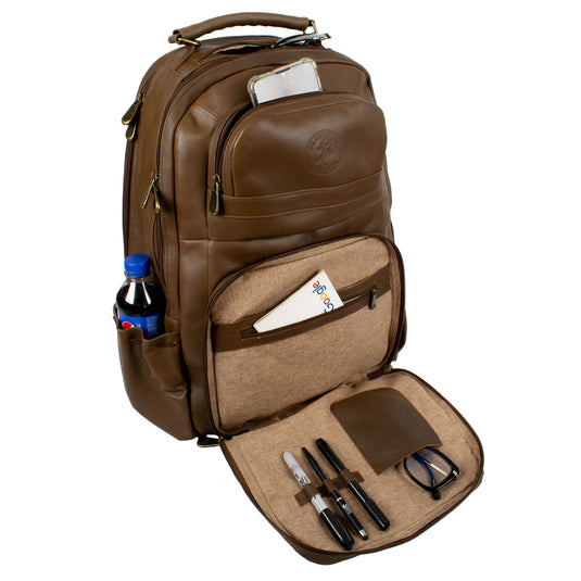 Oualichi Brown Full Grain Leather Backpack