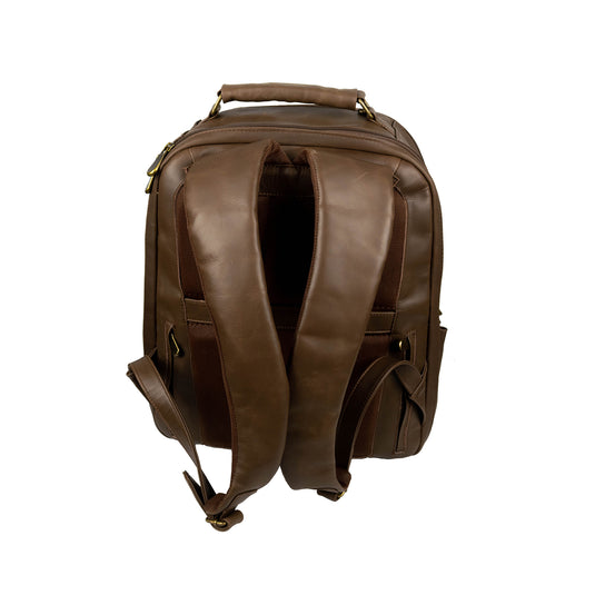 Oualichi Brown Full Grain Leather Backpack - Medium