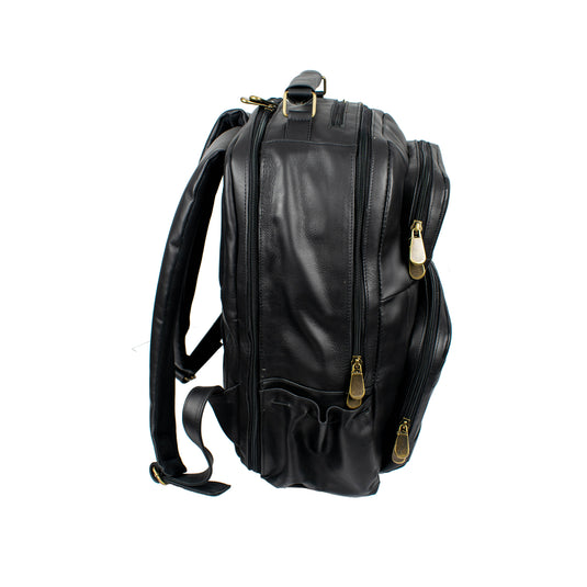 Soualiga Black Full Grain Leather Backpack - Medium