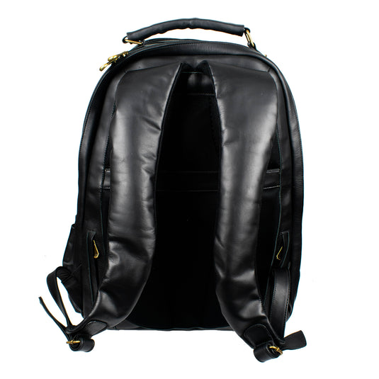 Soualiga Black Full Grain Leather Backpack