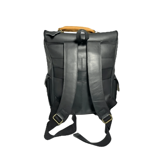 Saba Black Full Grain Leather Backpack